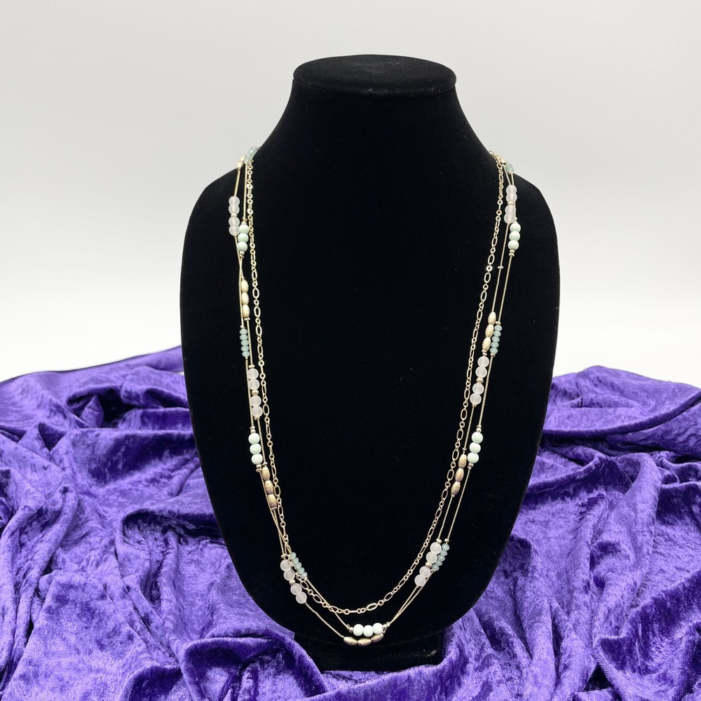 Massini Women Long Necklace‎ One Size Gold Minty Fresh Beaded Layered Chain